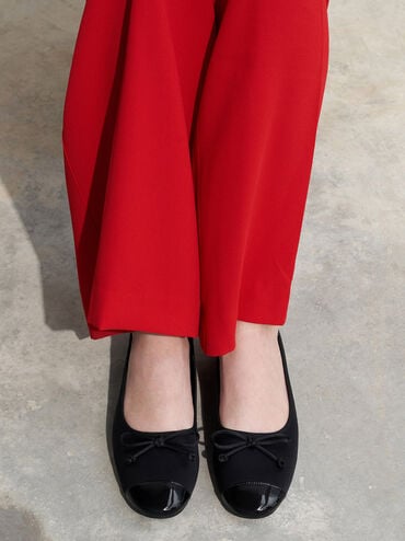 Glennis Recycled Polyester Bow Ballet Flats, Black Textured, hi-res