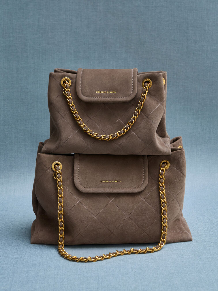 Large Apfra Quilted Shoulder Bag, Stone Grey, hi-res