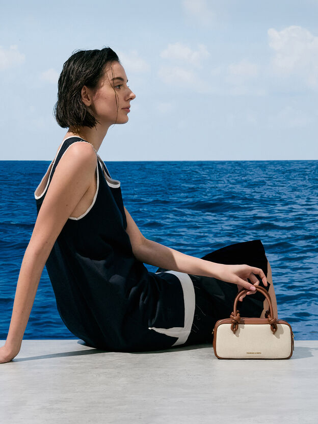 Sammie Canvas Knotted-Handle Boxy Bag, Taupe Canvas, hi-res