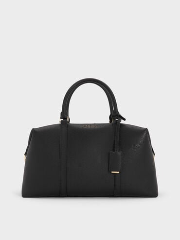 Chance Recycled Leather Bowling Bag, Black, hi-res