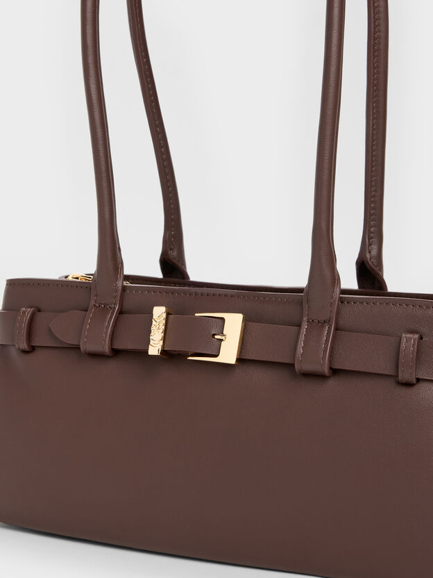 Jody Leather Belted Shoulder Bag, Dark Brown, hi-res