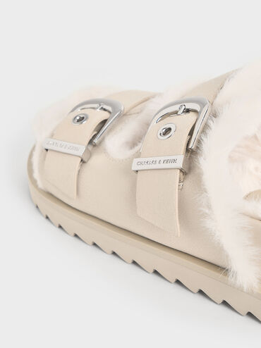 Hannah Furry Buckled Double-Strap Sandals, Beige, hi-res