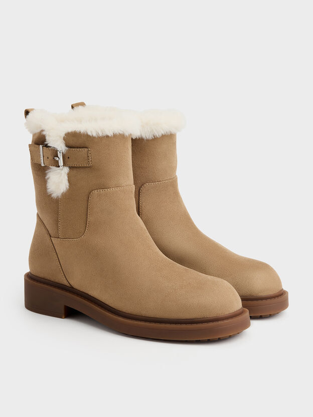 Joni Faux Suede Fur-Trim Ankle Boots, Sand, hi-res