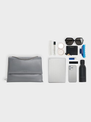 Sianna Chain-Handle Shoulder Bag, Grey, hi-res