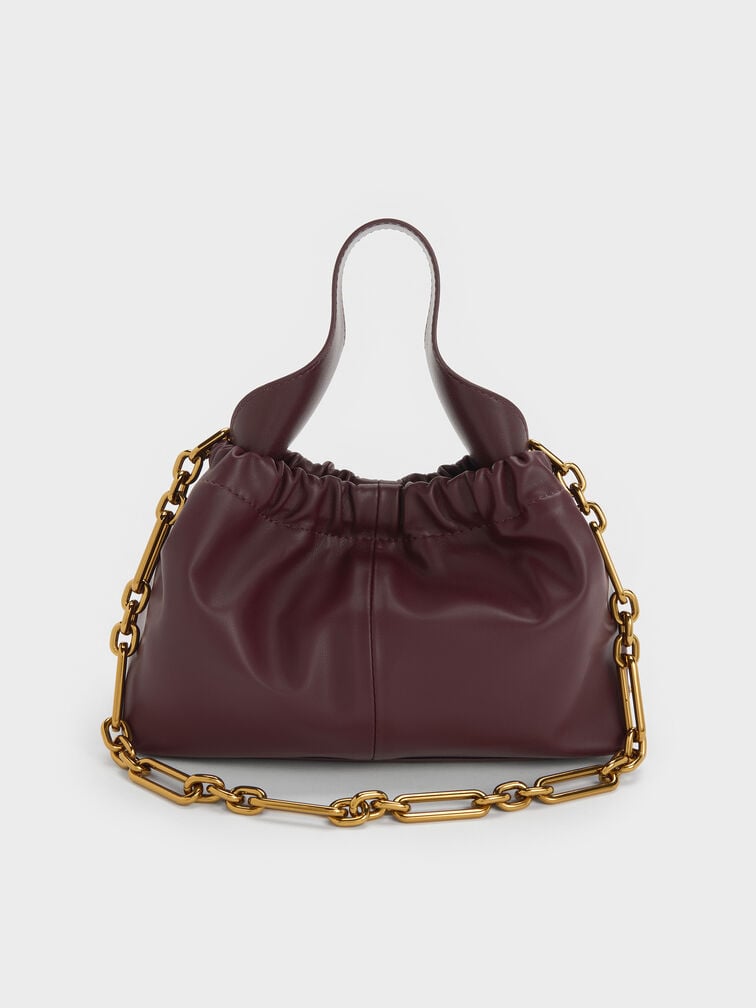 Ally Ruched Chain-Handle Bag, Wineberry Red, hi-res