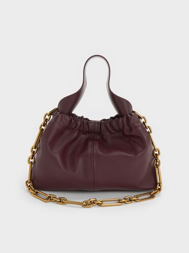 Ally Ruched Chain-Handle Bag, Wineberry Red, hi-res