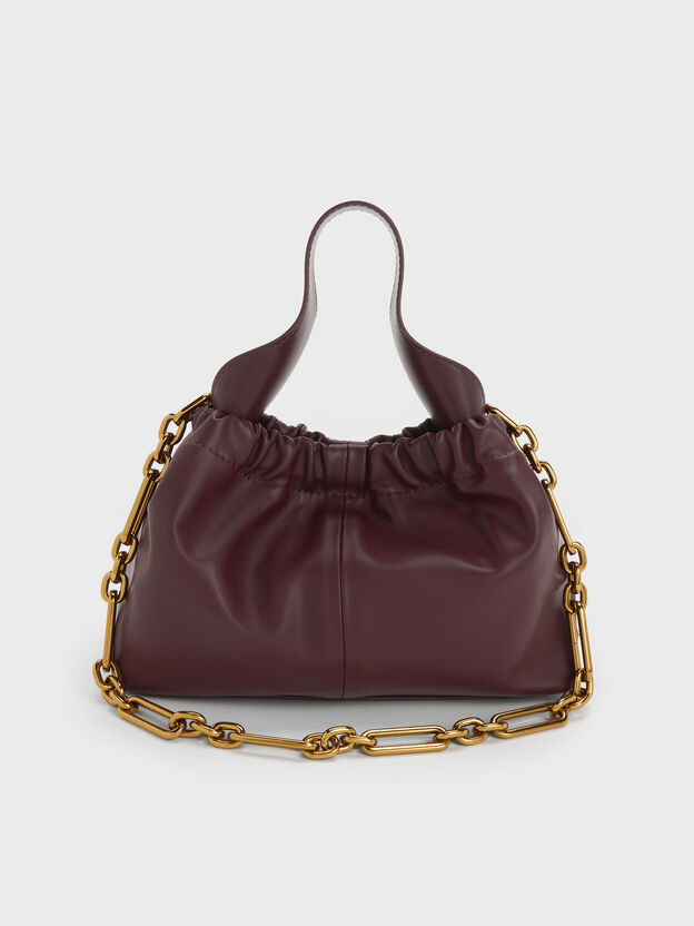 Ally Ruched Chain-Handle Bag, Wineberry Red, hi-res