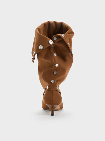 Gael Faux Suede Studded Convertible Kitten-Heel Knee-High Boots, Brown, hi-res
