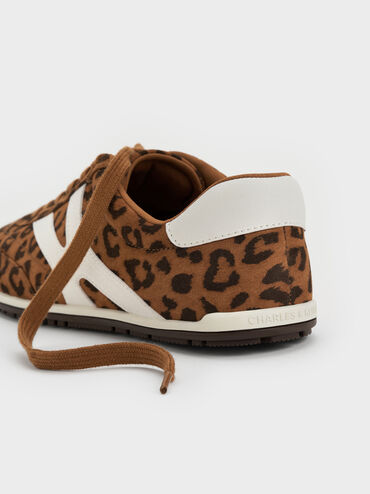 Faux Suede Leopard-Print Low-Top Sneakers, Animal Print Brown, hi-res
