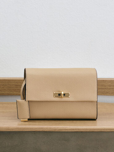Chance Recycled Leather Turn-Lock Crossbody Bag, Nutmeg Beige, hi-res