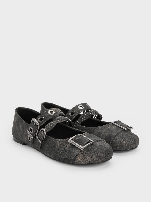 Aether Grommet Studded Mary Jane Flats, Dark Grey, hi-res