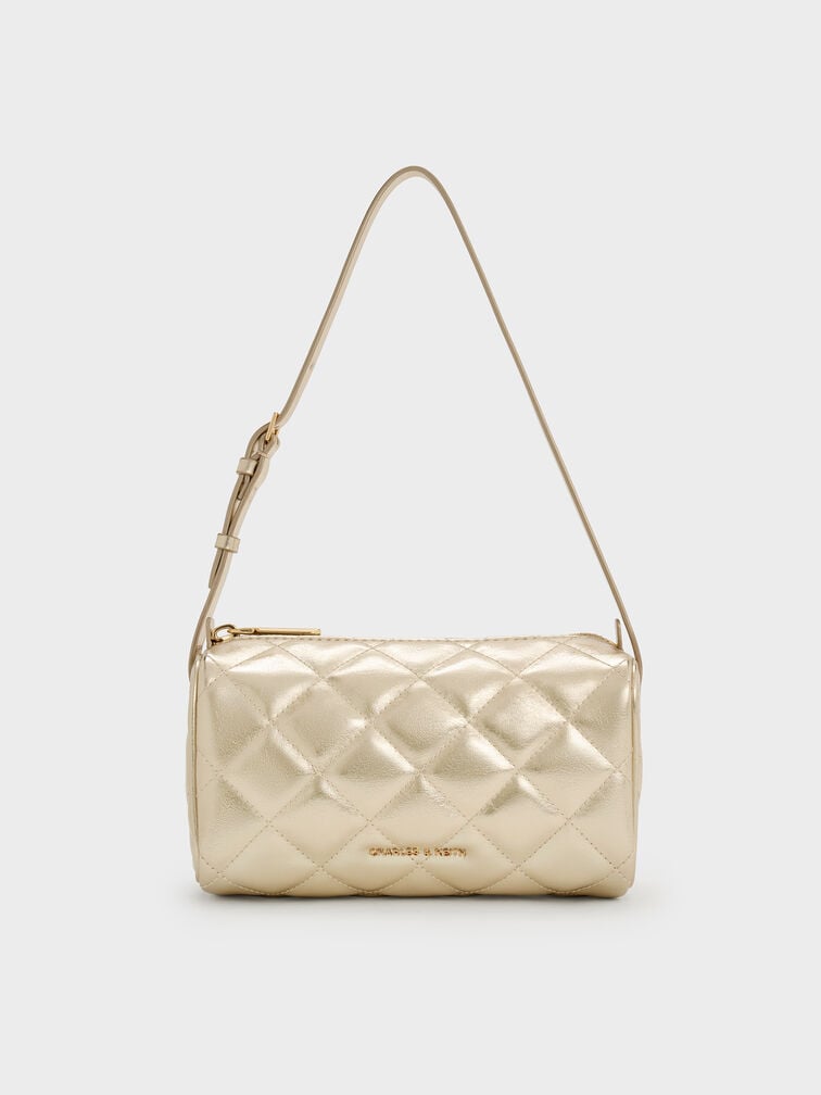 Janie Metallic Quilted Shoulder Bag, Champagne, hi-res