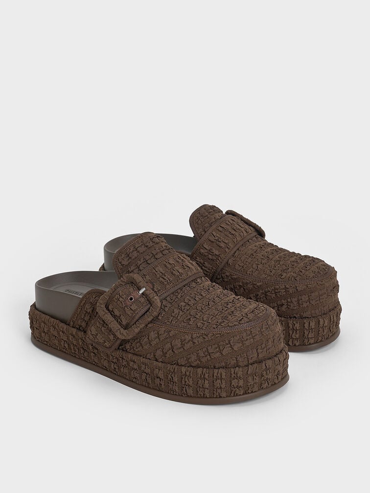 Loren Textured Flatform Mules, Dark Brown, hi-res