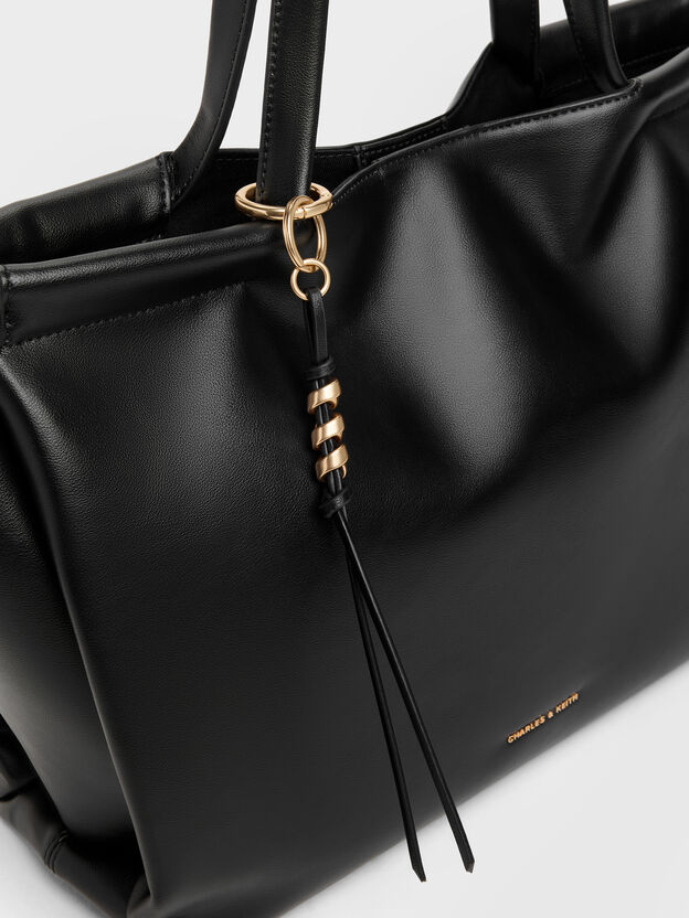 XL Zephyr Tassel Tote Bag, Black, hi-res