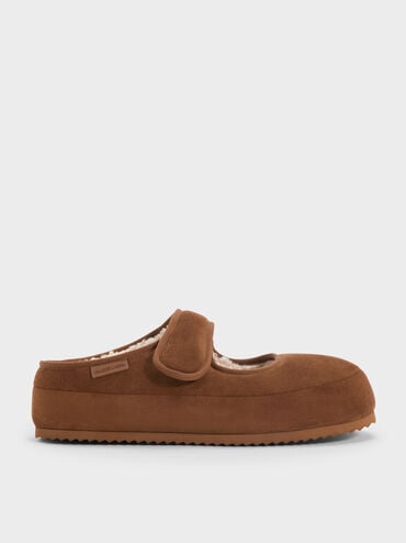 Lumi Faux Suede & Faux Shearling Mules, Brown, hi-res