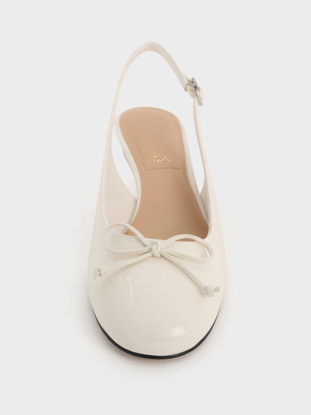 Aretha Patent Leather Bow Slingback Kitten Heels, Chalk, hi-res