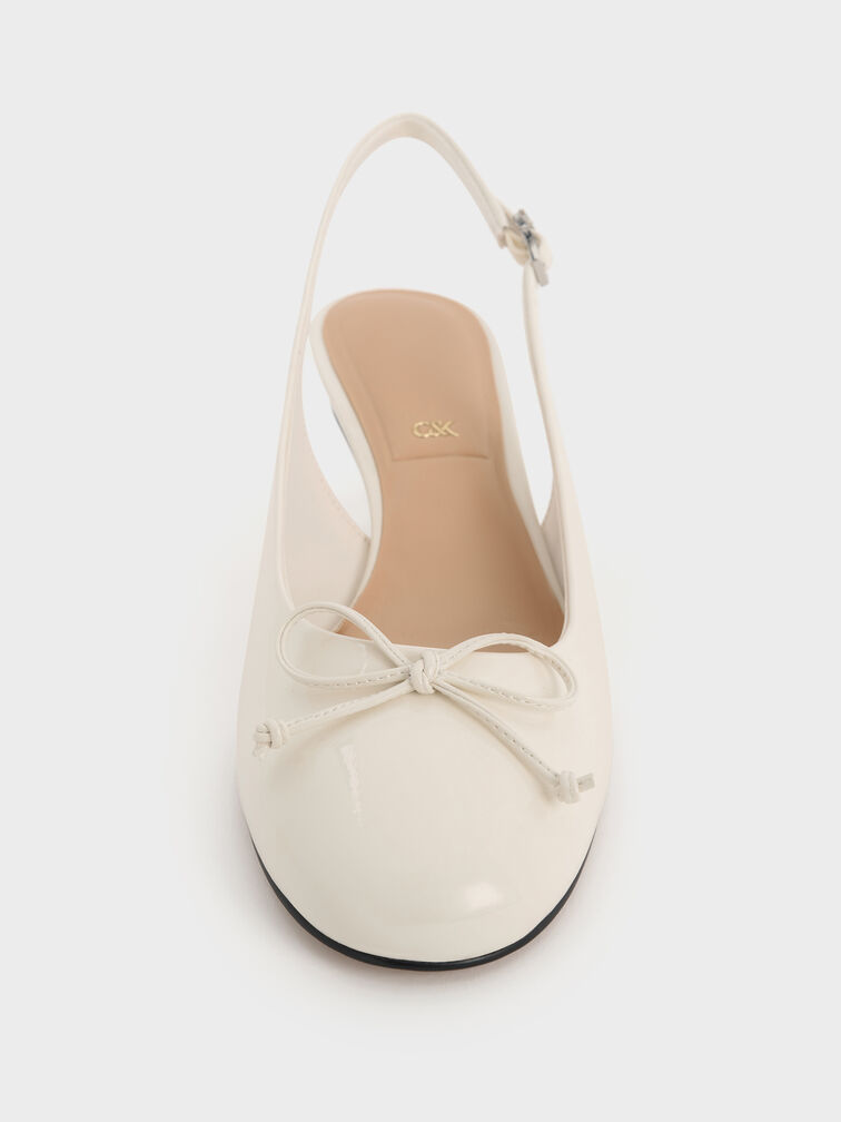 Aretha Patent Leather Bow Slingback Kitten Heels, Chalk, hi-res