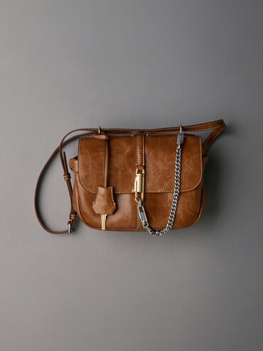 Delfina Chain Crossbody Bag, Distressed Tan, hi-res