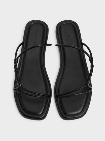 Fianna Twist-Strap Slide Sandals, Black, hi-res