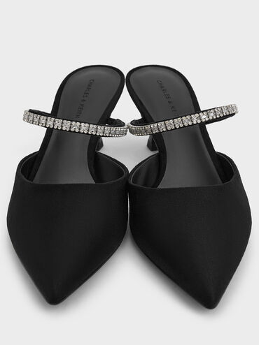 Ambrosia Textured Gem-Embellished Pointed-Toe Mules, Black Textured, hi-res