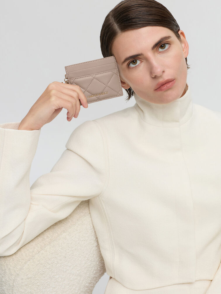 Arrietty Quilted Card Holder, Taupe, hi-res