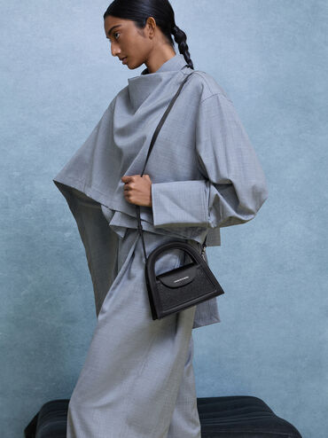 Este Glittered Top Handle Bag, Noir, hi-res