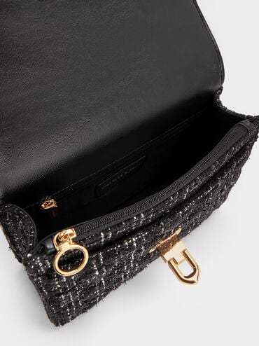 Cressida Tweed Quilted Top Handle Bag, Black Tweed, hi-res