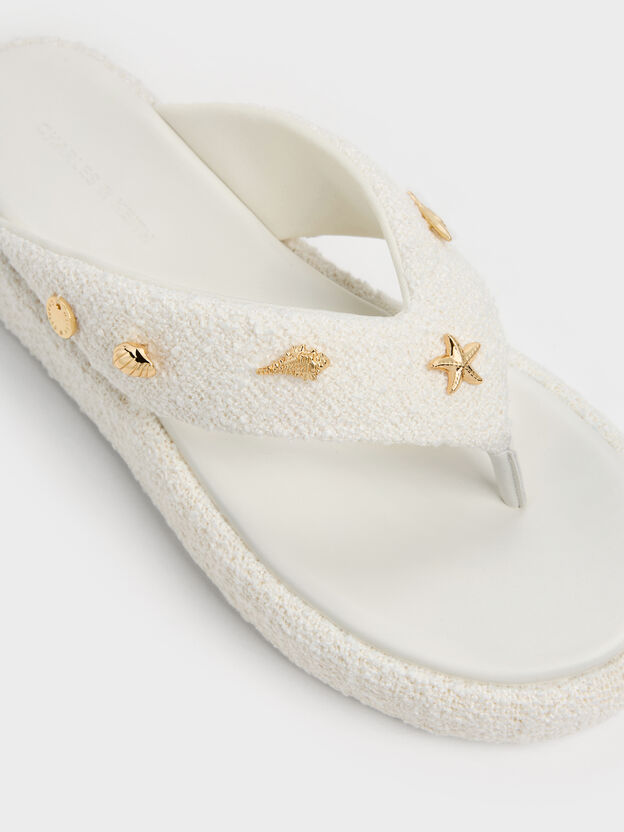 Tweed Beach Flatform Thong Sandals, Chalk, hi-res