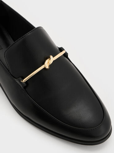 Metallic Knot-Bar Loafers, Black, hi-res