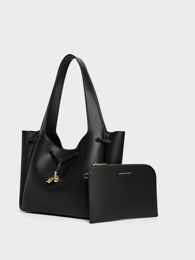 Mila Metallic-Knot Tote Bag, Black, hi-res