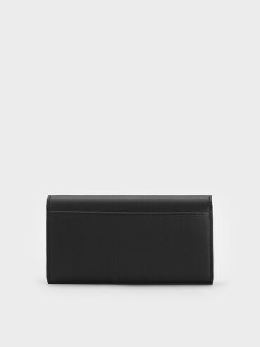 Briony Curved Flap Long Wallet, Black, hi-res