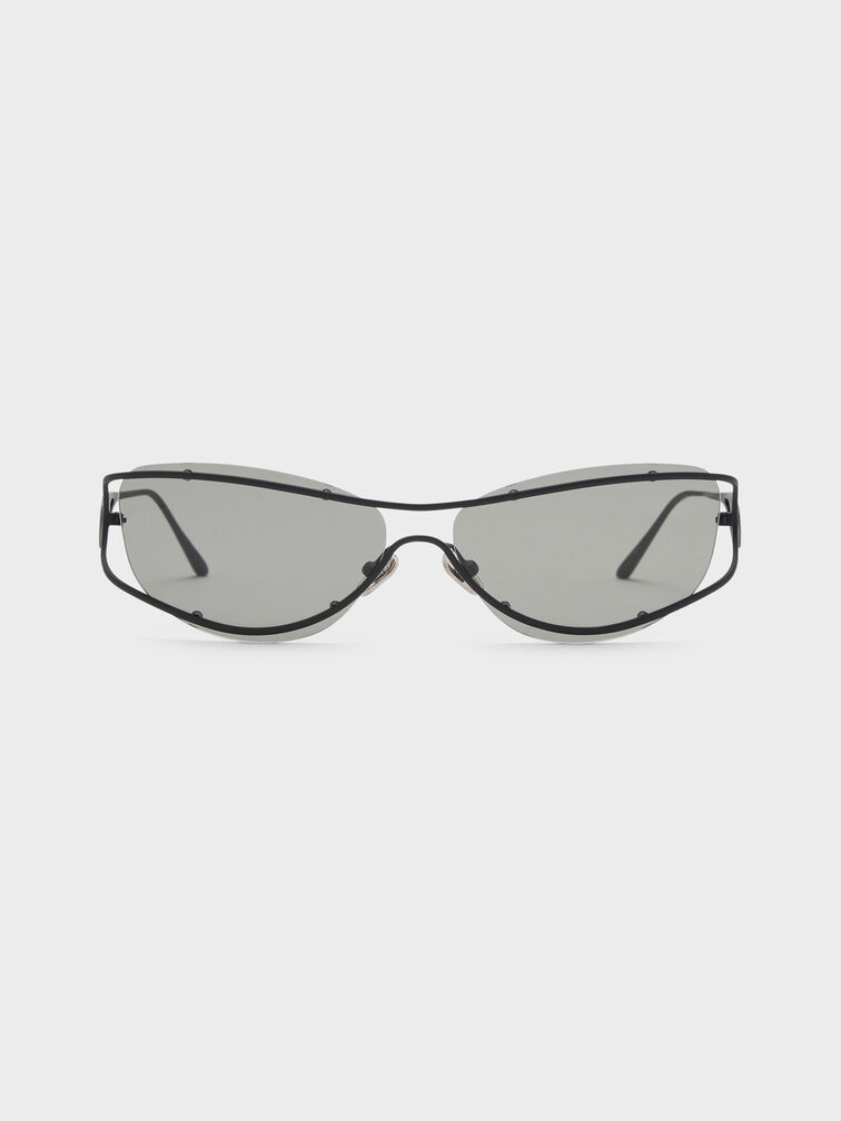 Ainsley Geometric Sunglasses, Jet Black, hi-res