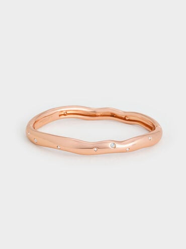 Ottilie Crystal Sculptural Bangle, Rose Gold, hi-res