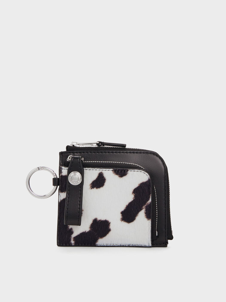 Vega Furry Cow-Print Zip-Around Pouch, Multi, hi-res