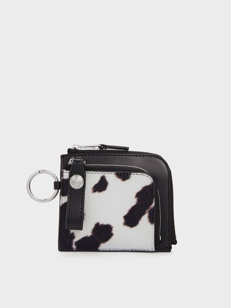 Vega Furry Cow-Print Zip-Around Pouch, Multi, hi-res