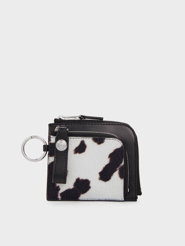 Vega Furry Cow-Print Zip-Around Pouch, Multi, hi-res
