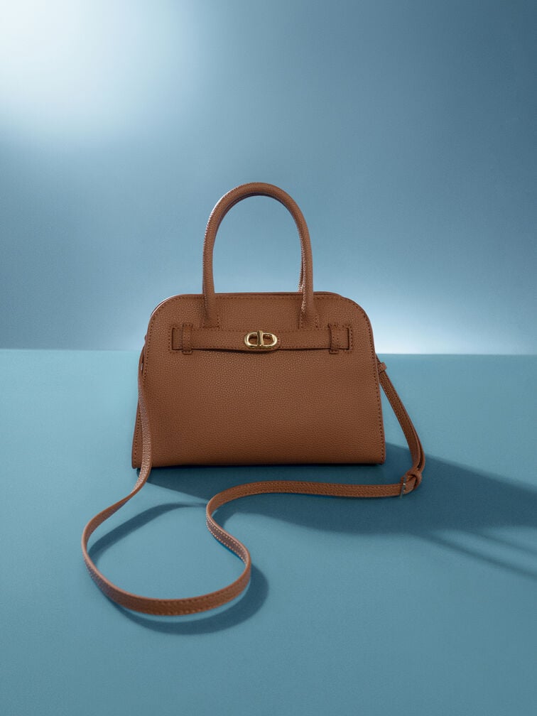 Aubrielle Belted Tote Bag, Chocolate, hi-res