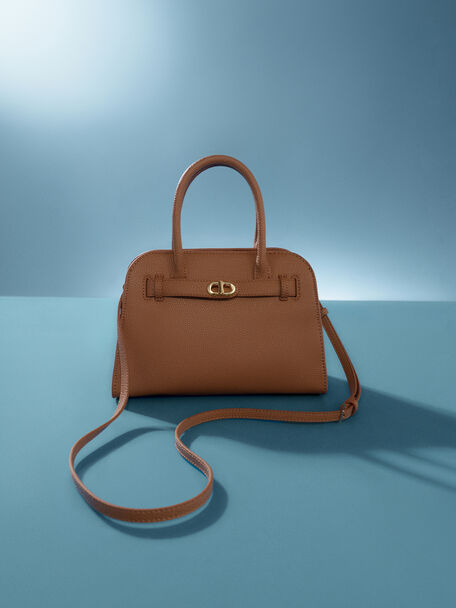 Aubrielle Belted Tote Bag, Chocolate, hi-res