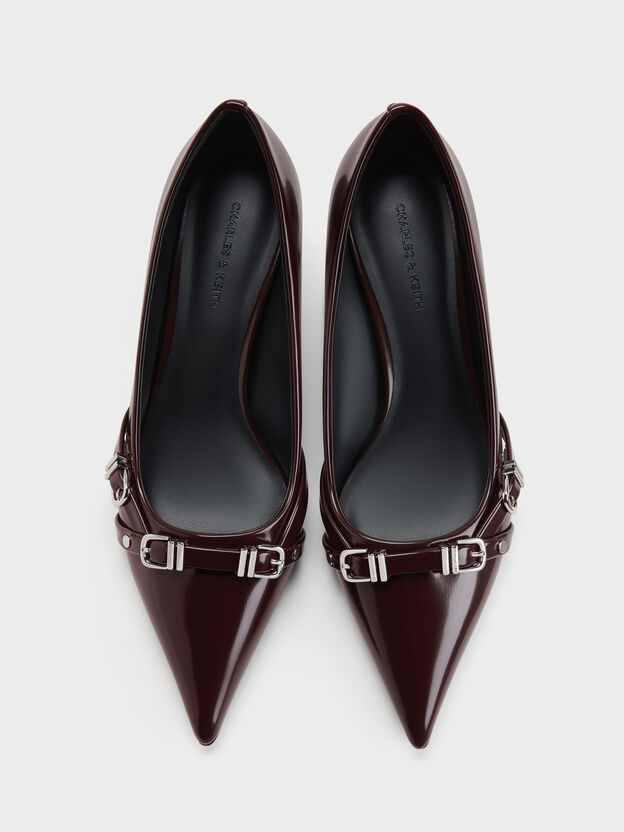 Aira Buckled-Strap Kitten Heels, Burgundy, hi-res
