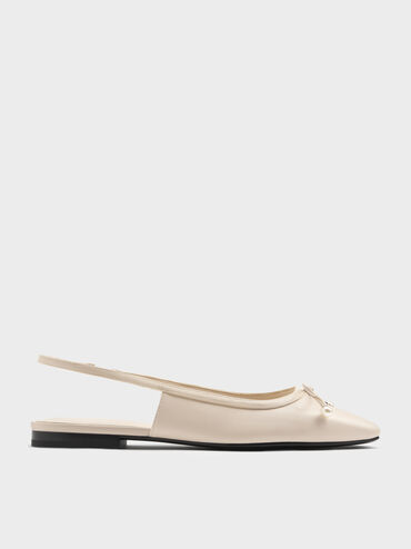 Barbara Pearl-Embellished Bow Slingback Flats, Chalk, hi-res
