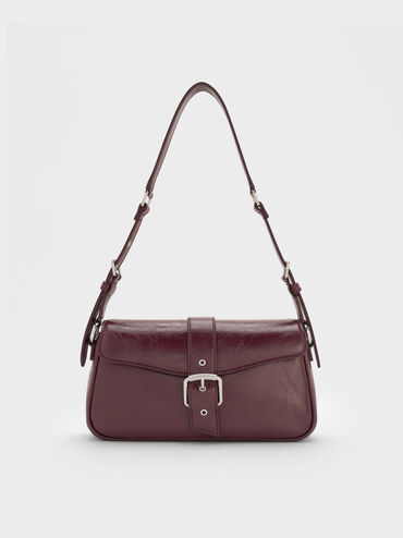 Blaise Belted Shoulder Bag, Wineberry Red, hi-res