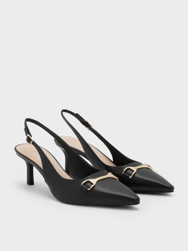 Leslie Metallic-Accent Slingback Pumps, Black, hi-res
