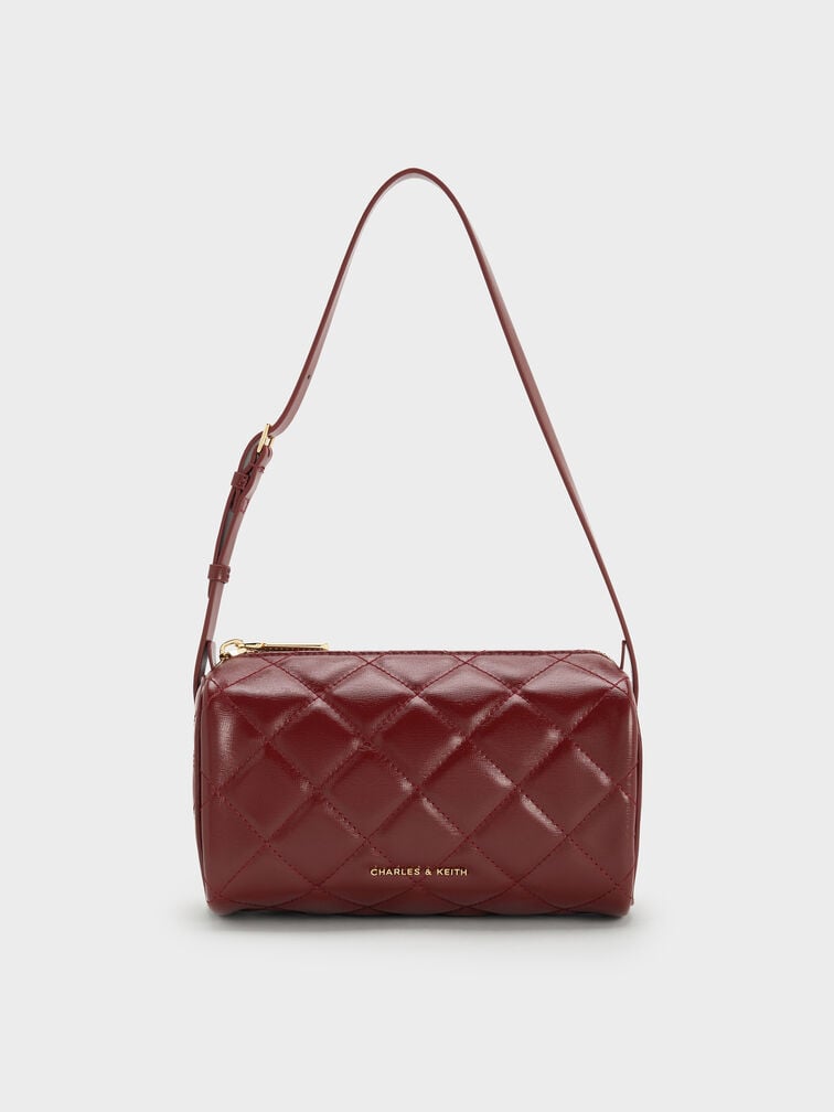 Janie Quilted Shoulder Bag, Burgundy, hi-res
