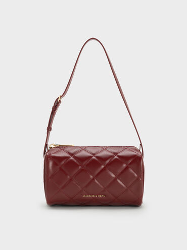 Janie Quilted Shoulder Bag, Burgundy, hi-res
