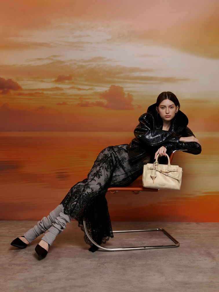 Mini Delfina Belted Tote Bag, Sand, hi-res