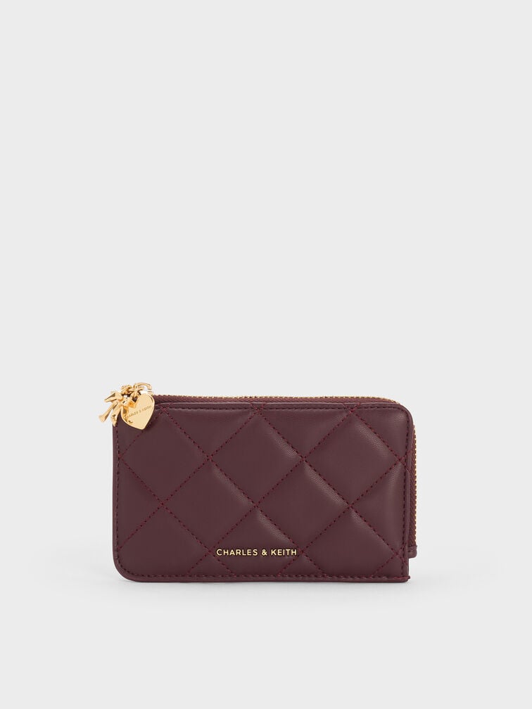 Arrietty Quilted Bow-Heart Charm Zip-Around Wallet, Wineberry Red, hi-res
