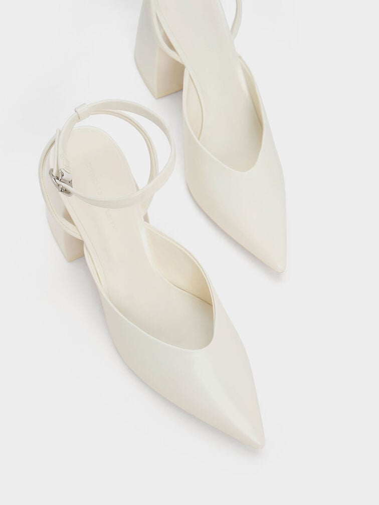 Chunky Heel Ankle-Strap Pumps, White, hi-res