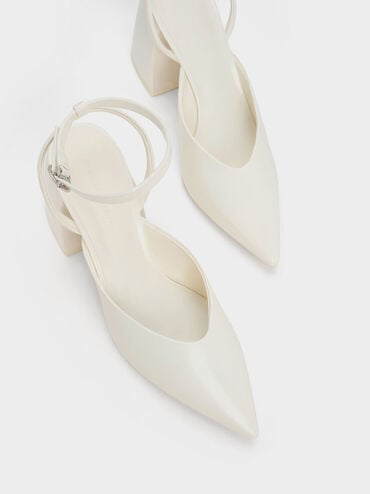 Chunky Heel Ankle-Strap Pumps, White, hi-res