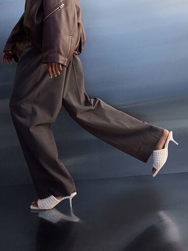 Loren Textured Kitten-Heel Mules, Chalk, hi-res