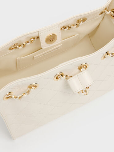 Duo Quilted Drawstring Bucket Bag, Cream, hi-res